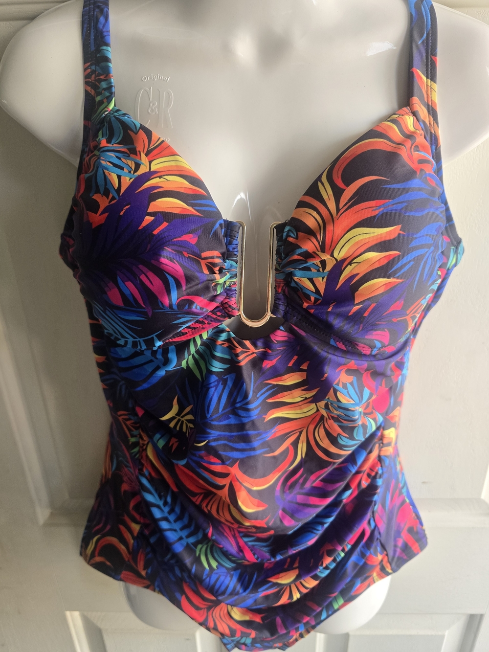 Tropical V-Neck One-Piece Swimsuit in Multicolor